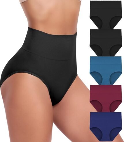 Women’s Briefs Underwear High Waist Tummy Control Full Coverage Panties, Ladies Postpartum Underpants 5 Pack