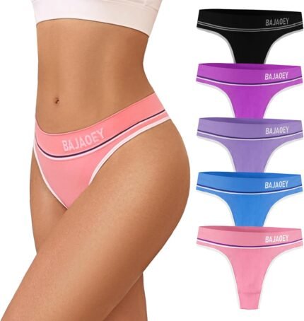 Womens Underwear Cotton Underwear Cheeky Underwear for Women Soft High Cut String Bikini Panties for Ladies 5 Pack