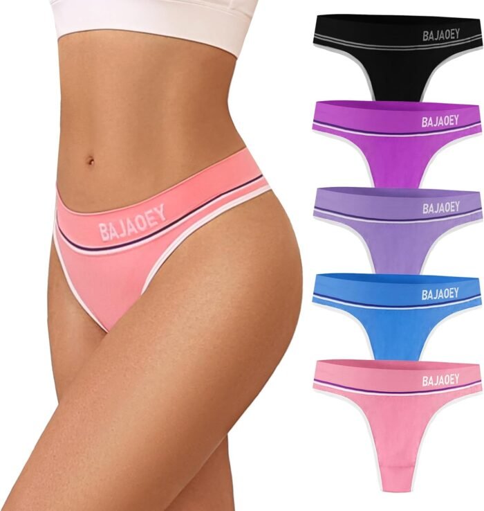 Womens Underwear Cotton Underwear Cheeky Underwear for Women Soft High Cut String Bikini Panties for Ladies 5 Pack