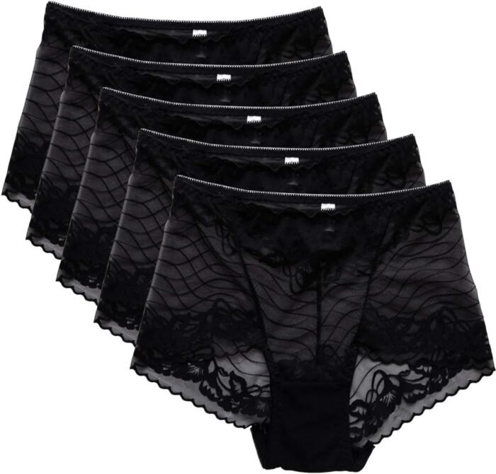 FEOYA Women’s Seamless Lace Boyshort Panties Underwear High Waist Panty Brief 5 Pack