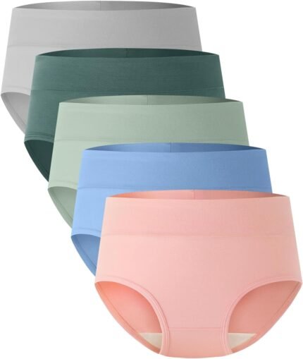 BAMBOO COOL Women’s Underwear High Waisted Briefs Full Coverage Soft and Breathable Panties, 5-Pack