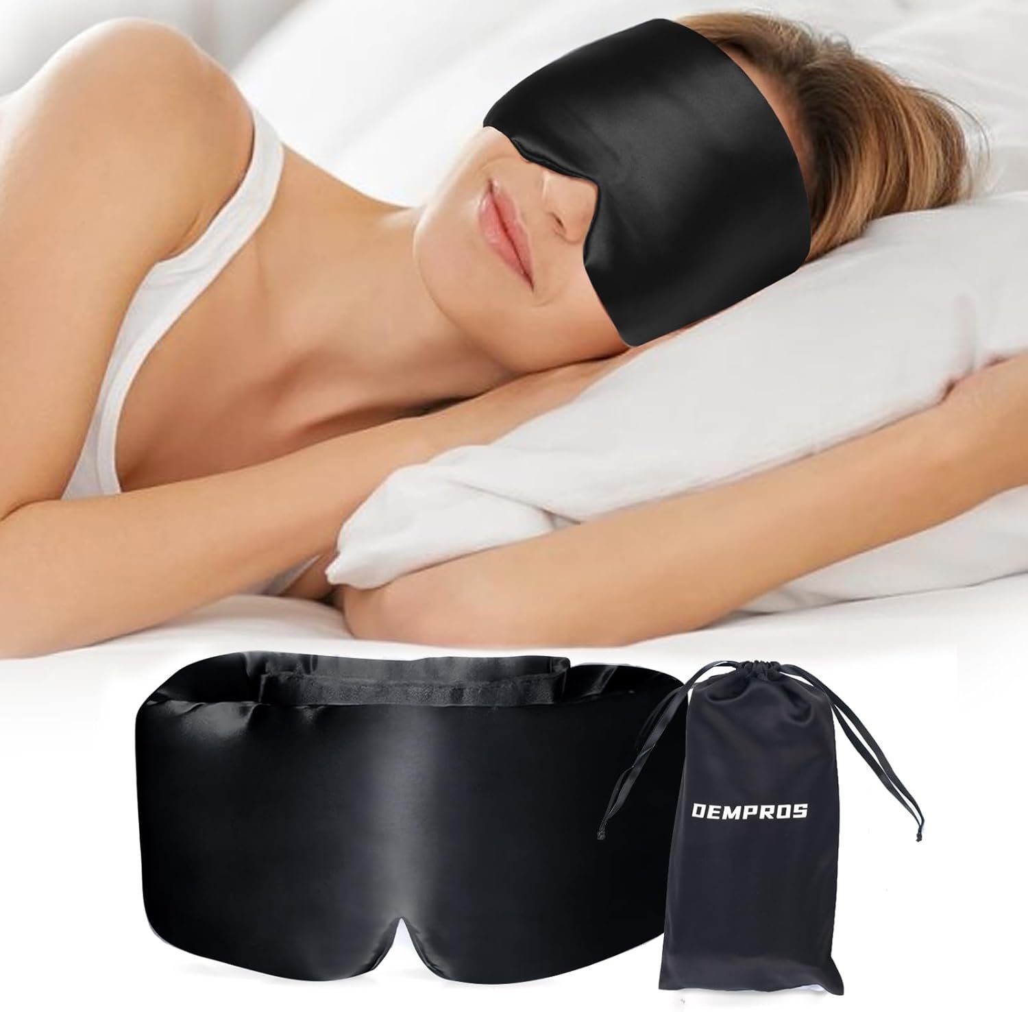 Mulberry Silk Sleep Mask for Side and Back Sleepers, Blackout Eye Mask for Sleeping for Women Men with Adjustable Band, Comfortable Soft Pressureless Eye Cover for Sleeping in Large Size