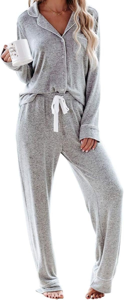 Aamikast Women’s Pajama Sets Long Sleeve Button Down Sleepwear Nightwear Soft Pjs Lounge Sets