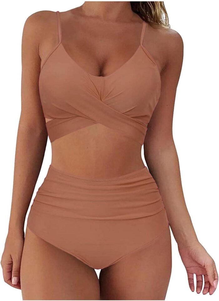 Push Up Body Suit for Women Two Piece Bikini Swimsuit Tummy Control Cheeky Bikini Bottom Classic Cross Modest Swimsuit