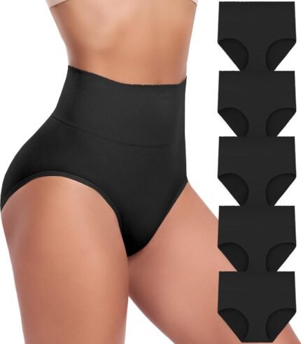 Women’s Briefs Underwear High Waist Tummy Control Full Coverage Panties, Ladies Postpartum Underpants 5 Pack