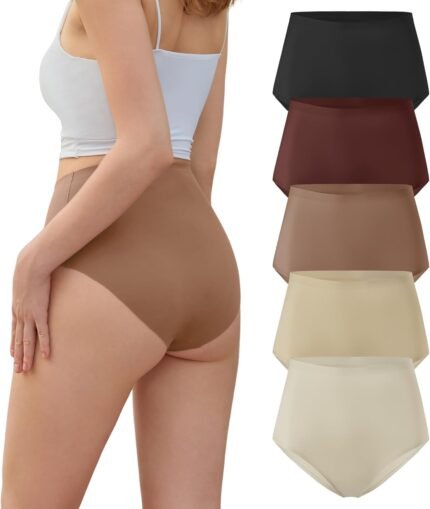 DEANGELMON Womens Seamless Bikinis Underwear High Waist Comfort Briefs Invisible No Show Panties Full Coverage Cheeky