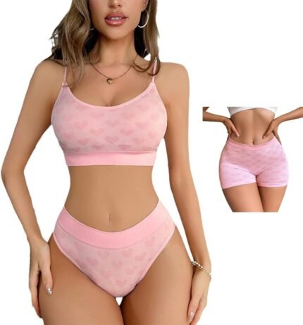 Women’s Wireless Ribbed Knit Bra and Panty Set,Camisole and Panties Sports loungewear, High Waist Bra and Panty Sets