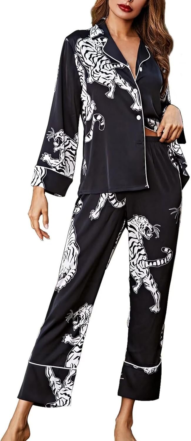 Brosloth Women’s Silk Satin Pajamas Pjs Sets Cute Lace Pattern Two Piece Loungewear Set Button Up Pajamas Sleepwear Black Brosloth Women’s Silk Satin Pajamas Pjs Sets Cute Lace Pattern Two Piece Loungewear Set Button Up Pajamas Sleepwear Black