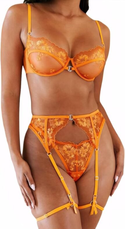 Floral Embroidery Lingerie Set for Women Party Sexy Lingerie Garter Set Sheer Bra and Panty Set Floral Embroidery Lingerie Set for Women Party Sexy Lingerie Garter Set Sheer Bra and Panty Set