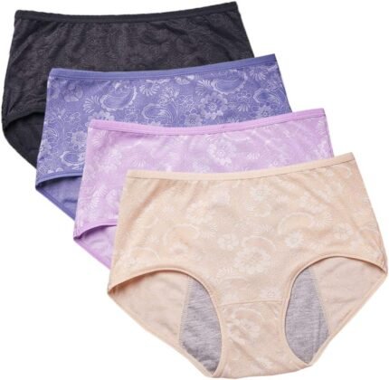 YOYI FASHION Women Menstrual Period Briefs Jacquard Easy Clean Panties 5 Pack US Size XXS-5XL/12
