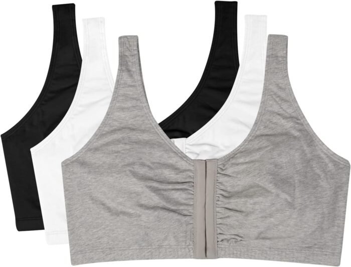 Fruit of the Loom Women’s Front Close Sports Bra – Cotton Blend, Easy Fit & Built-Up Support