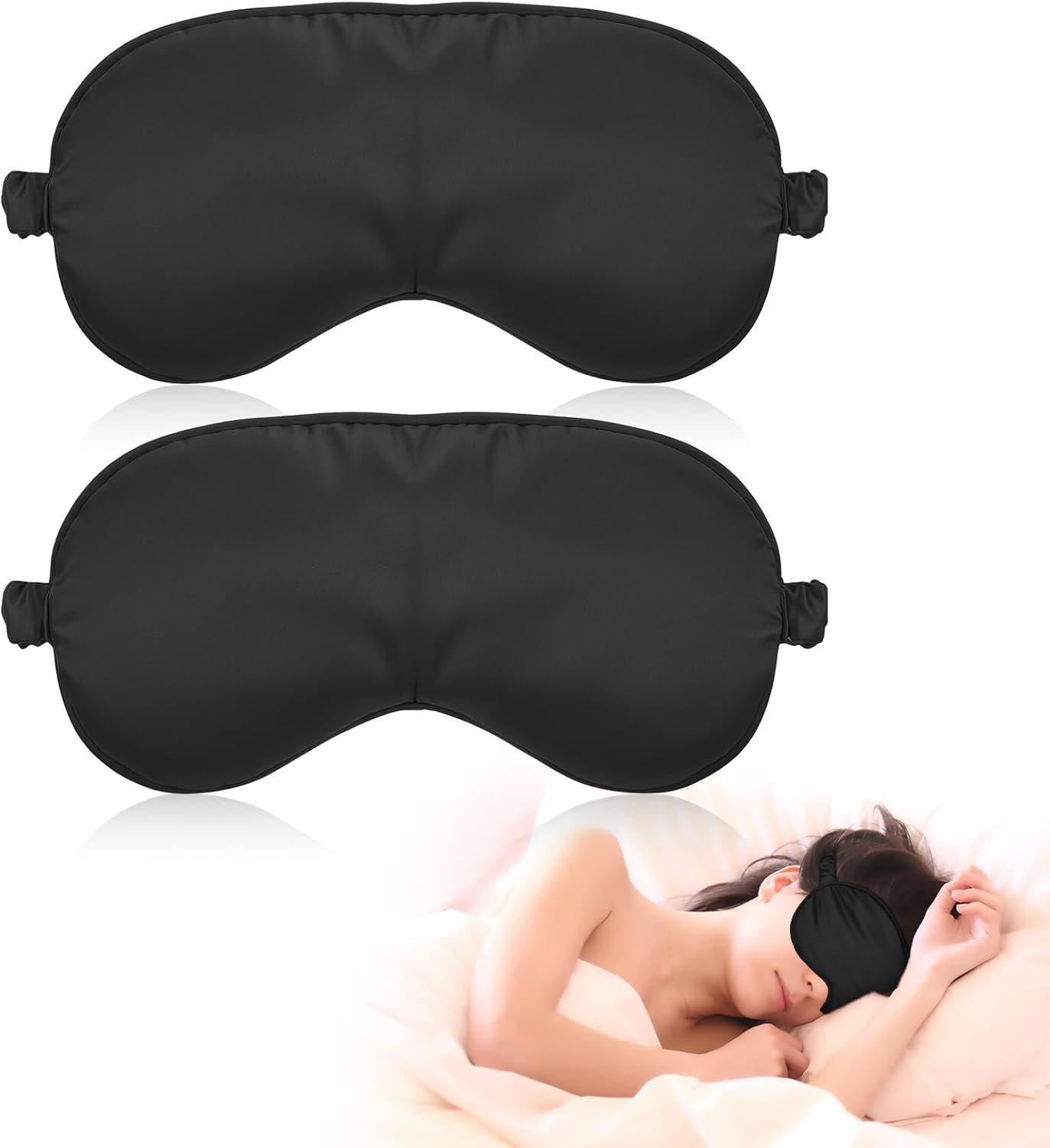 Molain Sleep Mask, 2 Pack Silky Eye Cover Soft Satin Blindfold Elastic Strap Night Eye Shade for Women Men, Eye Sleep Shade Cover, Blocks Light Reduces Puffy Eyes Gifts(Black)