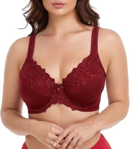 TELIMUSSTO Women’s Full Coverage Floral Lace Underwired Bra Plus Size Non Padded Comfort Bra