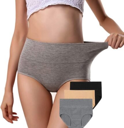 ANNYISON Womens Underwear, Soft Cotton High Waist Breathable Solid Color Briefs Panties for Women