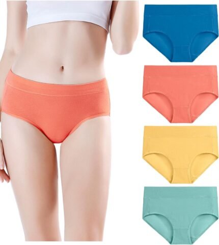 wirarpa Women’s Underwear Cotton Mid Waisted Ladies Panties Full Coverage Briefs 4 Pack (Regular & Plus Size)