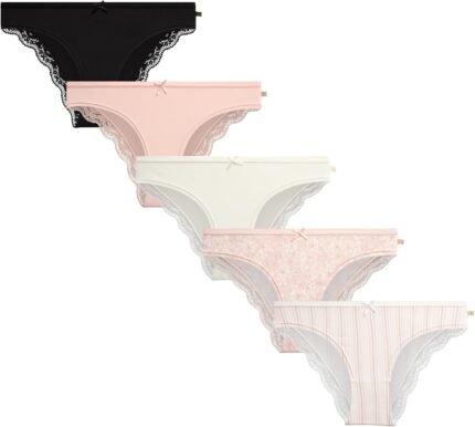Jessica Simpson Women’s Bikini Underwear – 5 Pack Sexy Lace Trim Seamless Panties Briefs for Women