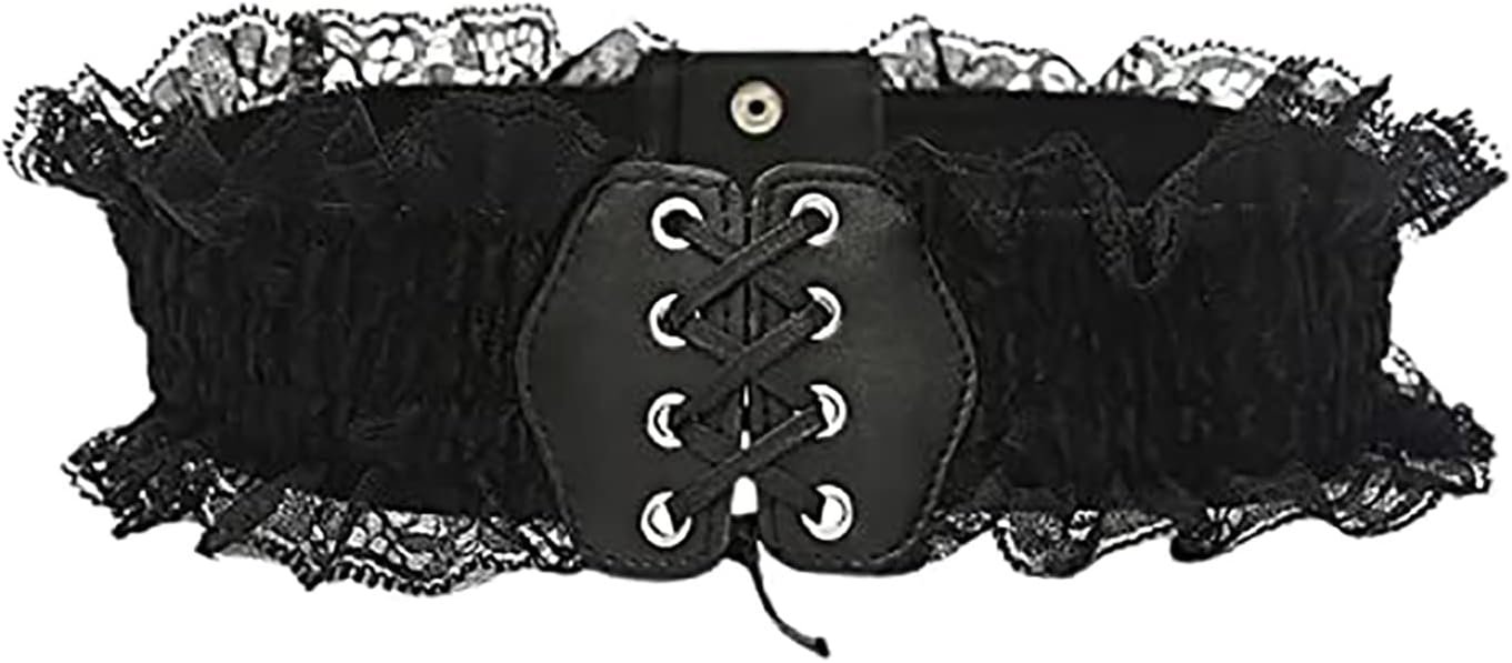 Women Elastic Wide Belt Lace Stretchy Wide Waist Dress Belt Fashion Cinch Stretch Waistband Retro Trendy Ladies Belt Black Wrap Waist Belt Lace Elastic Waist Belts