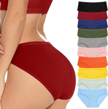 OLIKEME Womens Bikini Underwear High Cut Cotton Breathable Stretch Panties Full Coverage Ladies Briefs