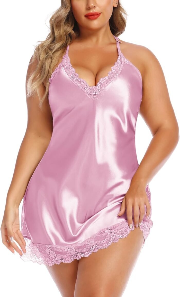 Avidlove Women Lingerie Plus Size Satin Lace Chemise Nightgown Sexy Full Slips Sleepwear L-4XL