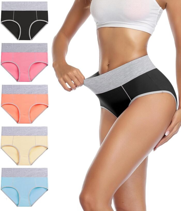 wirarpa Women’s Cotton Underwear High Waist Stretch Briefs Soft Underpants Ladies Full Coverage Panties 5 Pack