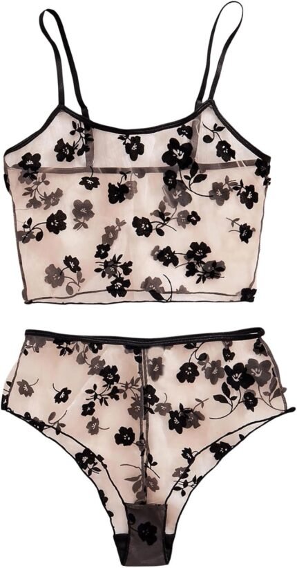 SOLY HUX Women’s Lingeries Floral Mesh Sheer Matching Bra and Panty Set Boudoir Outfits Nightwear 2 Piece SOLY HUX Women’s Lingeries Floral Mesh Sheer Matching Bra and Panty Set Boudoir Outfits Nightwear 2 Piece