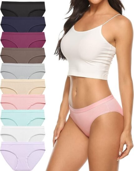 Xibing Women’s Breathable Underwear Stretch Bikini Panties Low Waist Mesh Hipster Panty 10-Pack