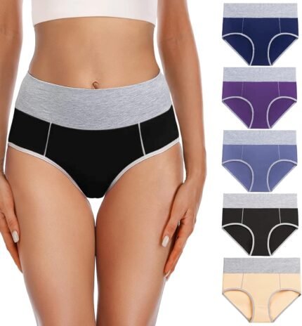 YaShaer Women’s Cotton Underwear High Waist Stretch Briefs Soft Underpants Ladies Full Coverage Panties 5 Pack