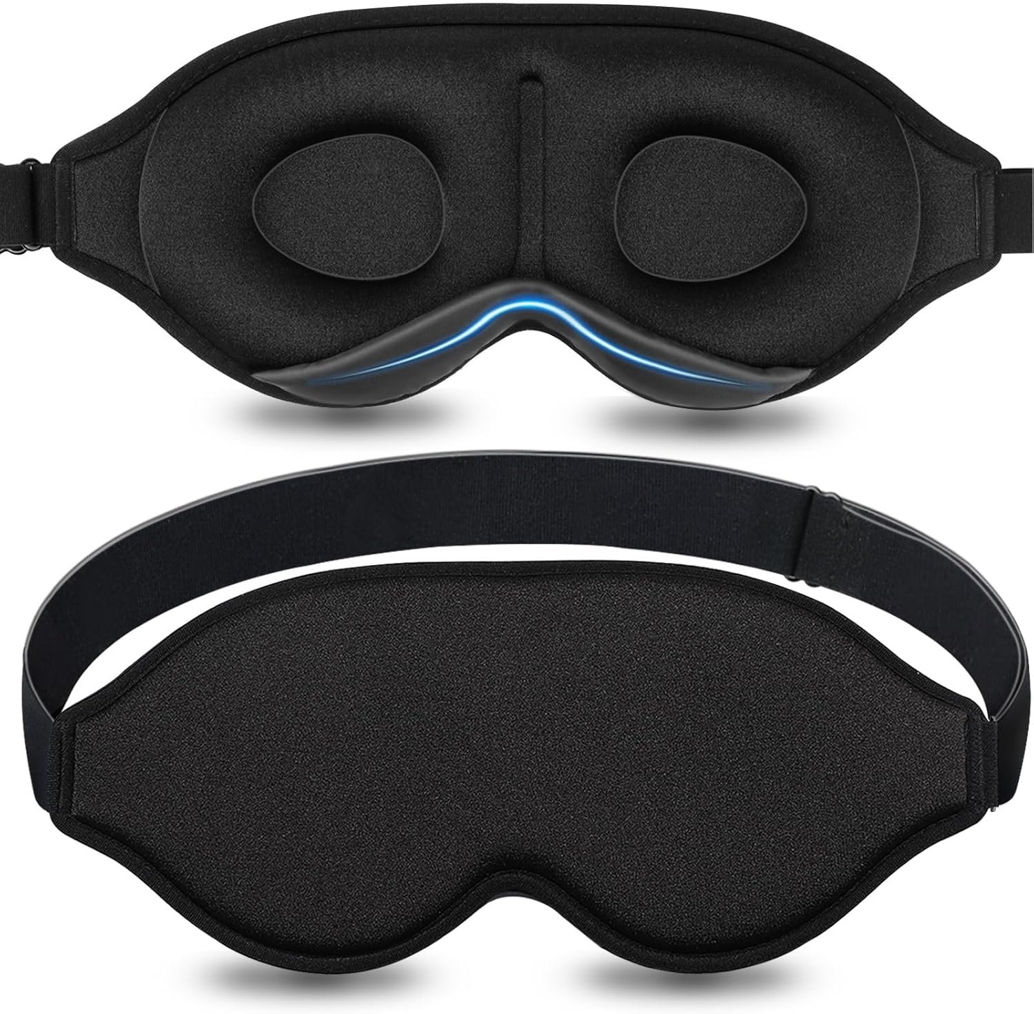 Sleep Mask Contoured for Women and Men No Pressure 3D Eye Mask for Sleeping Adjustable Soft Blindfold (Black)