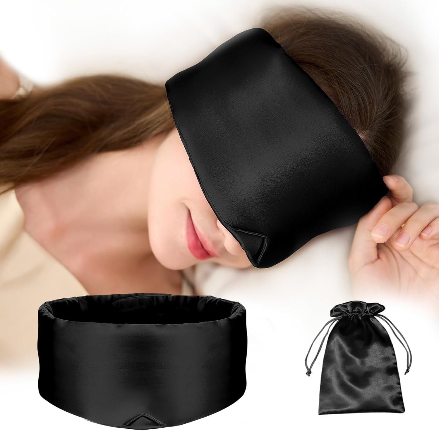 100% Mulberry Silk Sleep Mask, Complete Blackout, Adjustable Velcro Strap, Nasal Wing Design, Large Size, No Eye Cups, Perfect for Side Sleepers, Unisex (Black) 100% Mulberry Silk Sleep Mask, Complete Blackout, Adjustable Velcro Strap, Nasal Wing Design, Large Size, No Eye Cups, Perfect for Side Sleepers, Unisex (Black)