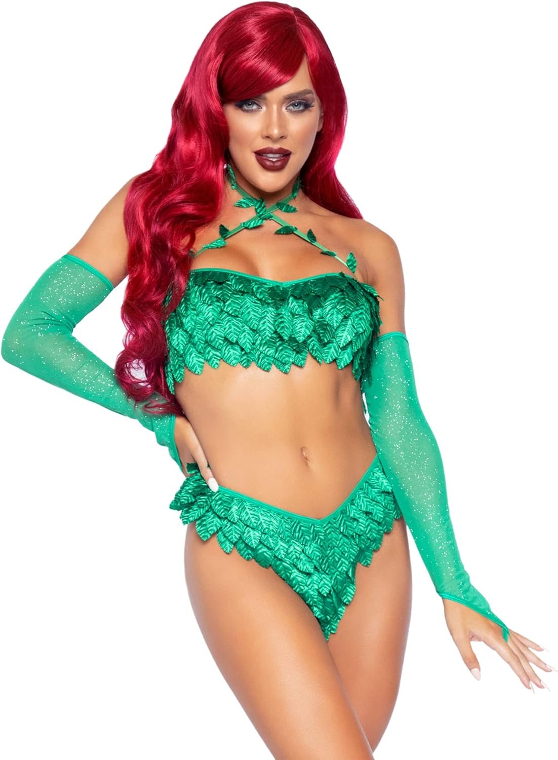 Leg Avenue Women’s 3 Pc Poison Temptress Costume with Leafy Halter Top & Corset Lace Up Back