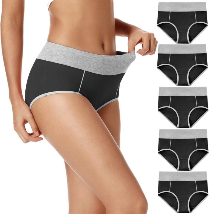 POKARLA Womens Cotton Underwear High Waist Full Coverage Briefs Soft Breathable Postpartum Panties Stretch Underpants