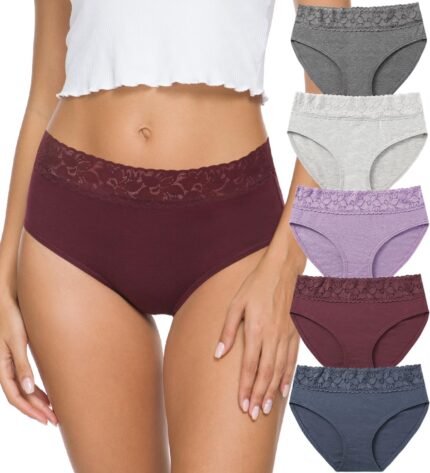Altheanray Womens Underwear Cotton Panties for Women Bikini Underwear Soft Hipster Lace Breathable Ladies Briefs 5 Pack