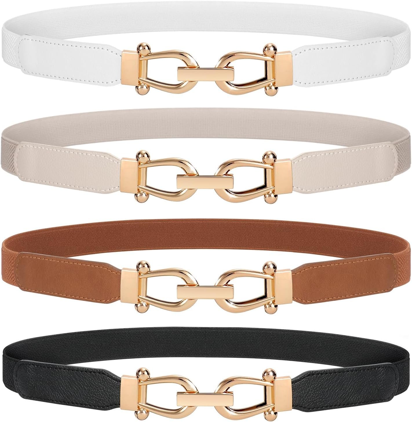 WERFORU Women Skinny Belt for Dresses Retro Stretch Ladies Waist Belt Plus Size Set of 4