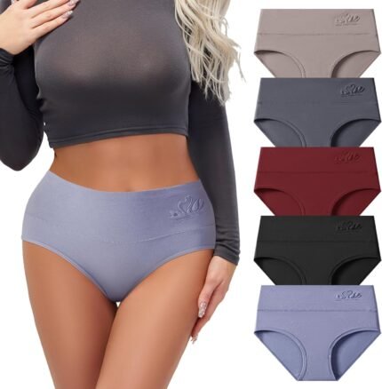 Women’s Cotton Underwear High Waisted Panties Pack, Tummy Control Briefs 5-Pack Multi Women’s Cotton Underwear High Waisted Panties Pack, Tummy Control Briefs 5-Pack Multi