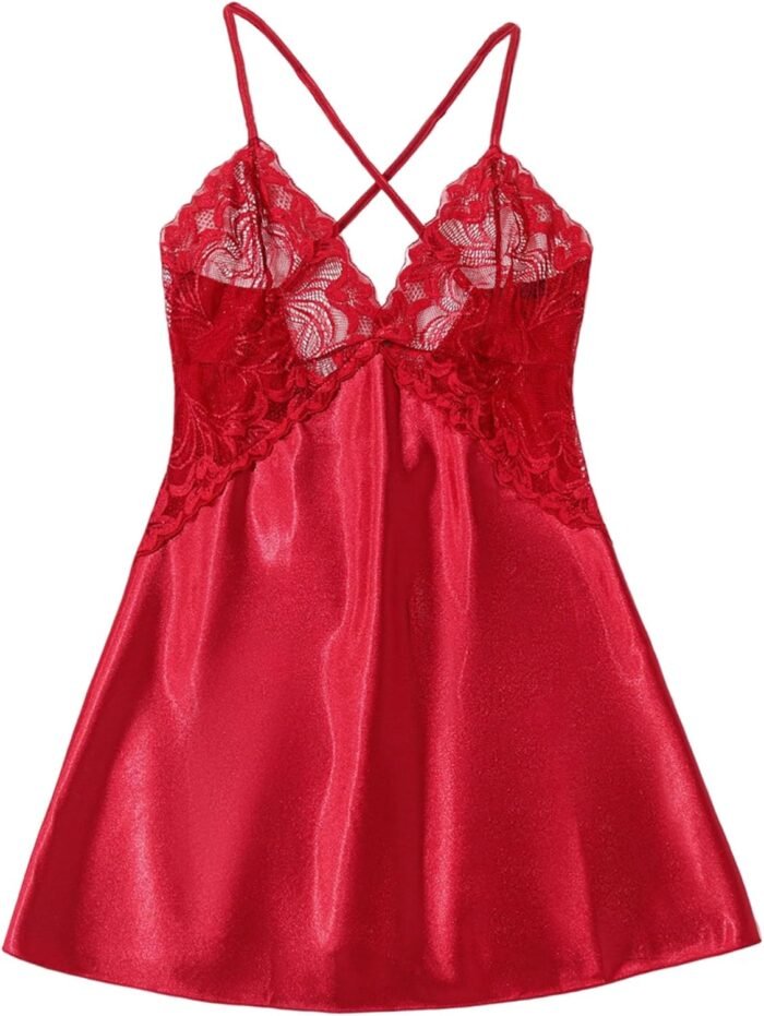 Avidlove Women Lingerie V Neck Nightwear Satin Sleepwear Lace Chemise Mini Teddy