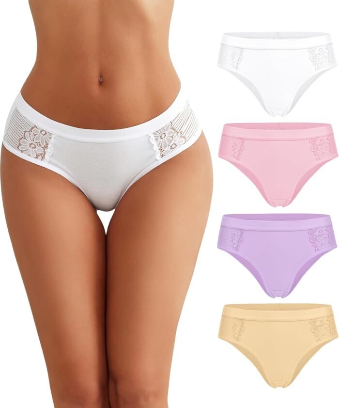 Avidlove Women Cotton Underwear Lace Hipster Brief Panties Ladies Stretch Underpants Multipack