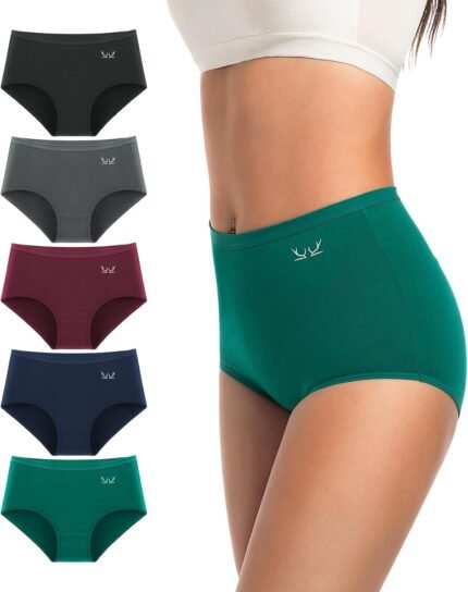 TANSTC Womens Cotton Panties Full Cover Underwear Hi Waist Briefs Stretchy Breathable Panty Hipster Underpants Postpartum Undies,Dark Color M