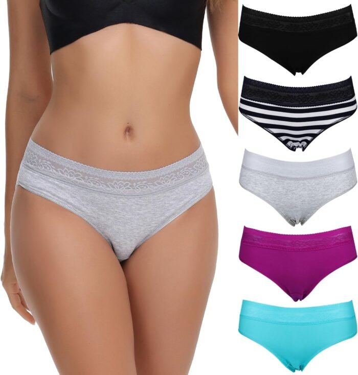 LYYTHAVON Women’s Underwear Cotton Panties Lace Soft Hipster Panty Ladies Stretch Full Briefs 5 Pack