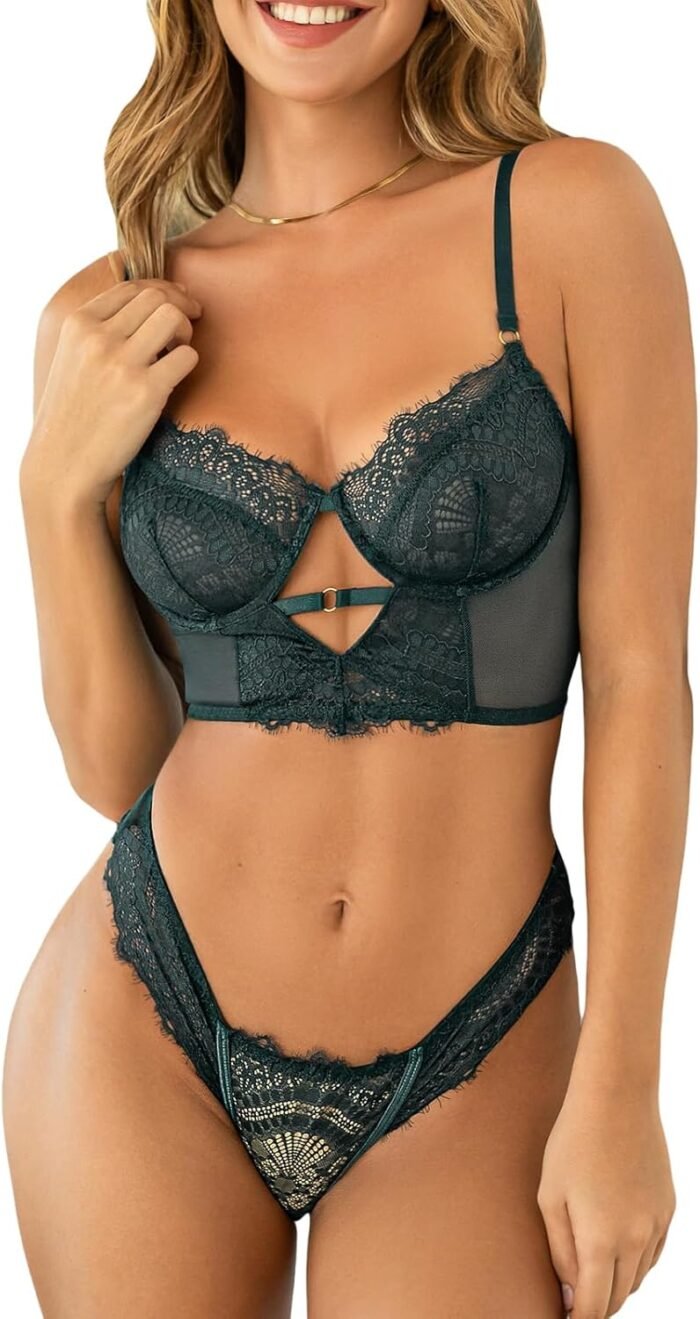 CUPSHE Sexy Lingerie for Women 2 Piece Lace Bodydoll Lingerie Set with Underwired Bra and Panty Sets
