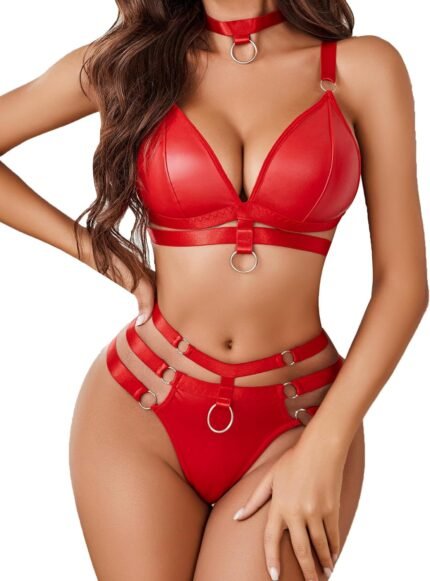Avidlove Lingerie Set for Women O-Ring Linked Cut Out Choker Bra and Panty Set Lingerie 3 Pieces Avidlove Lingerie Set for Women O-Ring Linked Cut Out Choker Bra and Panty Set Lingerie 3 Pieces