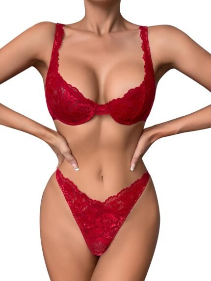 Dlsave Sexy Lingerie for Women Lace V Neck Push Up Lingerie Sets