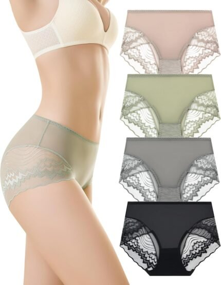 Women’s Underwear Hipster Panties Lace Underwear For Women 4-Pack Lace Hipster Panties