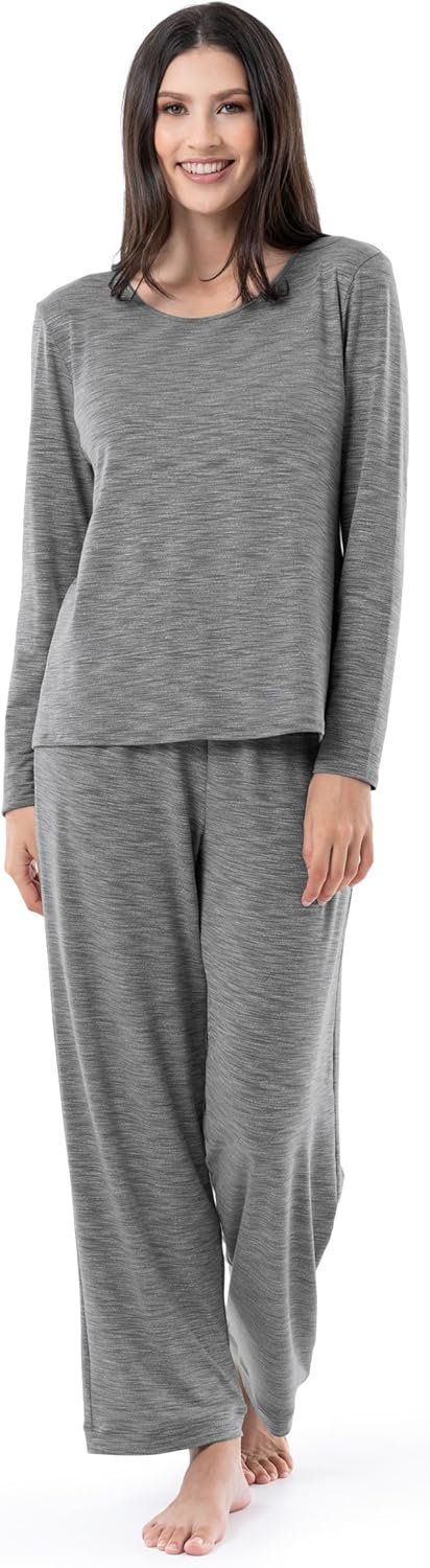 Fruit of the Loom womens Long Sleeve Tee and Pant 2 Piece Sleep Set