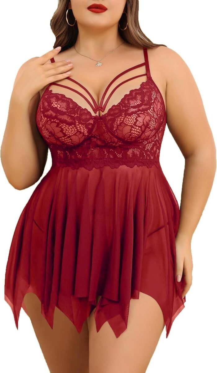 Avidlove Babydoll Lingerie for Women Strappy Nightdress Sexy Nightgowns Bridal Chemise Plus Size Lace Langeray L-4XL