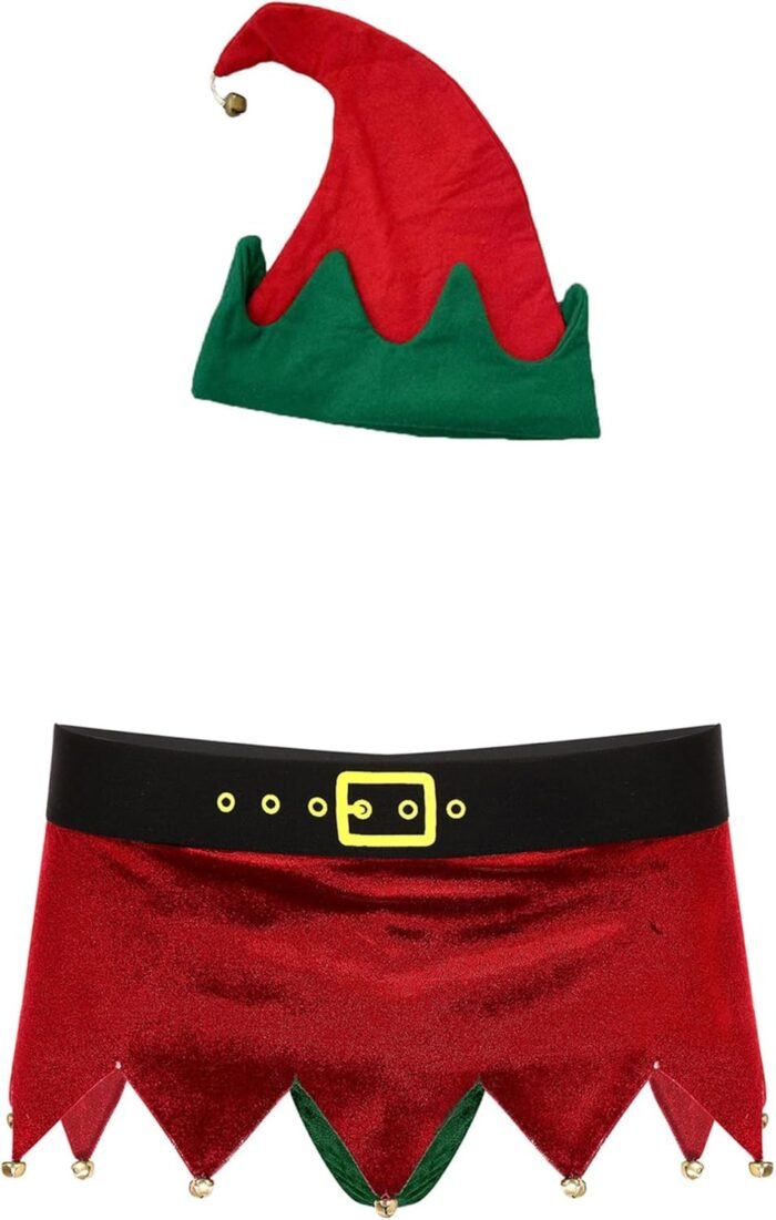 Agoky Men’s 2Pcs Christmas Lingerie Sets Costume Santa Claus Boxer Briefs with Hat for Holiday Party