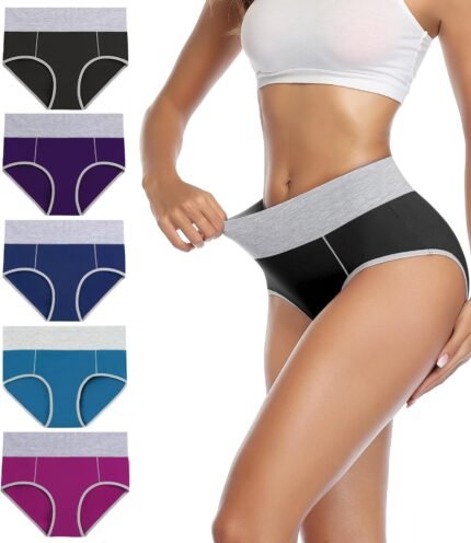 wirarpa Women’s Cotton Underwear High Waist Stretch Briefs Soft Underpants Ladies Full Coverage Panties 5 Pack