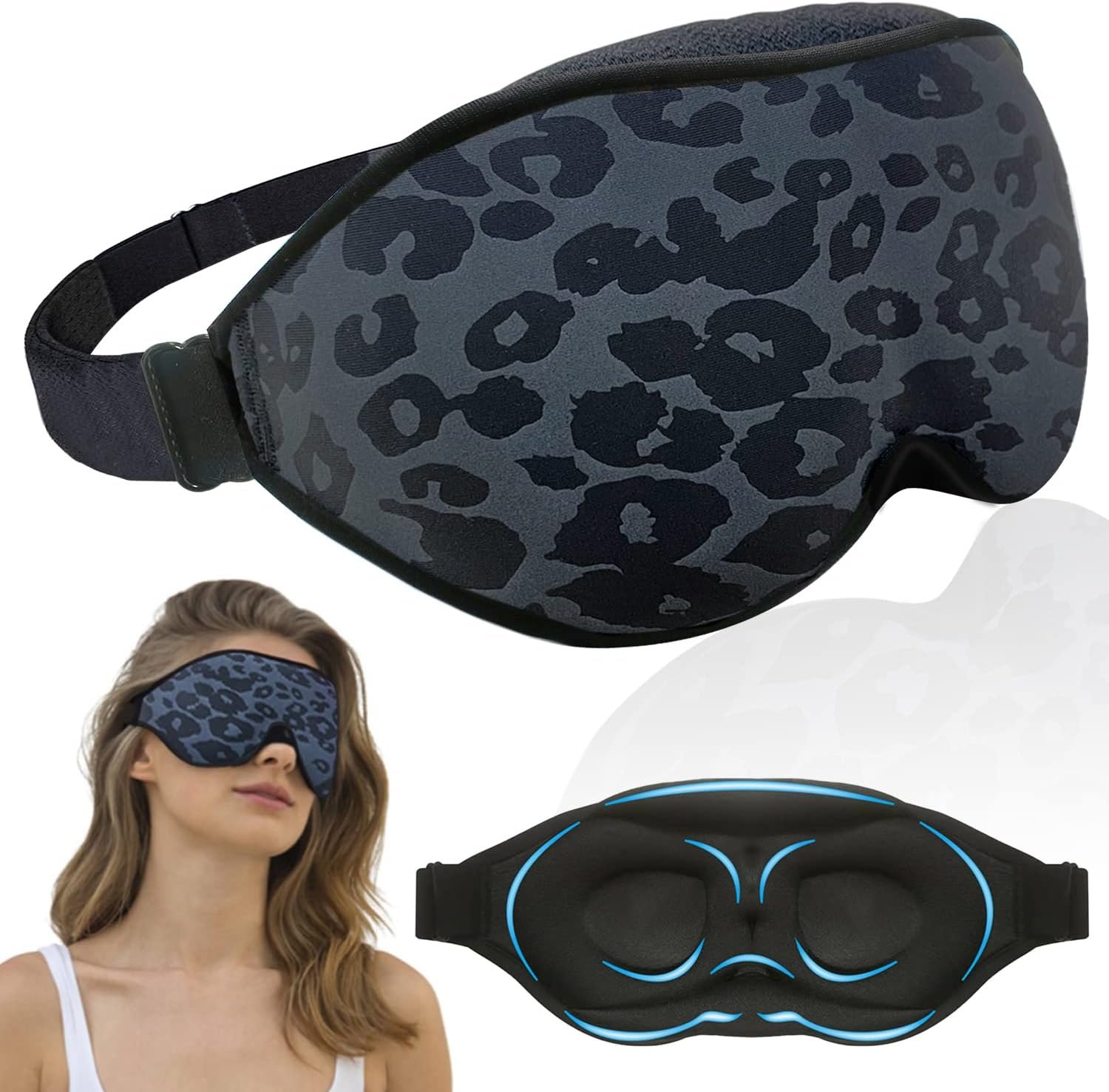 2023 Fashion Sleep Mask, Sleeping Mask for Women, 100% Blackout Eye Mask, Soft Covering Strong Light, Suitable for Travel/Yoga/Nap (Leopard Print)