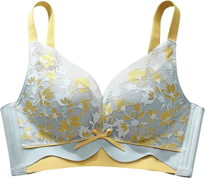 Women’s Cotton Lace Wireless Bra Underwear Plus Size Floral Print Bra Double Support Adjustable Straps Everyday Bras