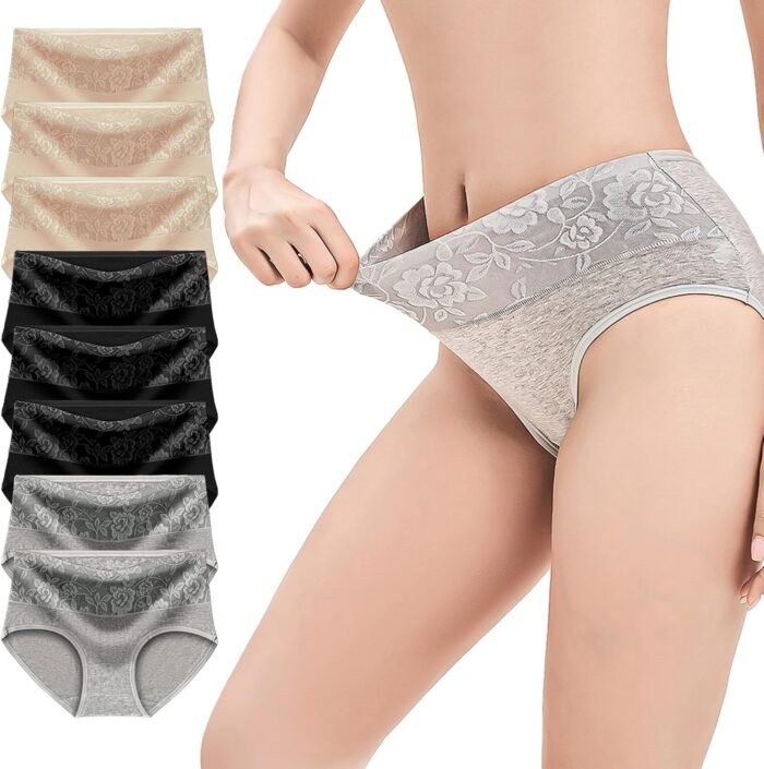 Women’s Cotton Underwear High Waist Women’s Briefs Tummy Control Panties Jacquard Ladies Panty Multipack