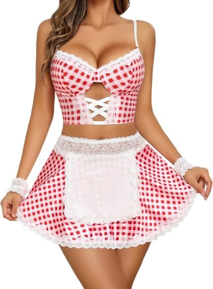 Avidlove Sexy Lingerie for Women Cosplay Lingerie Set Contrast Lace Maid Costume Set(5pack)